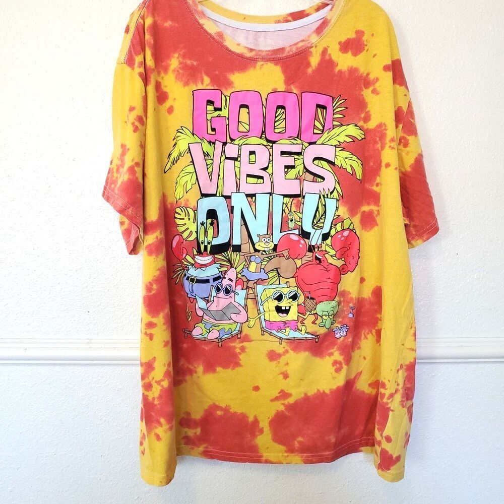 SpongeBob SquarePants Good Vibes Only Tie Dye Graphic T-Shirt Mens XL Yellow